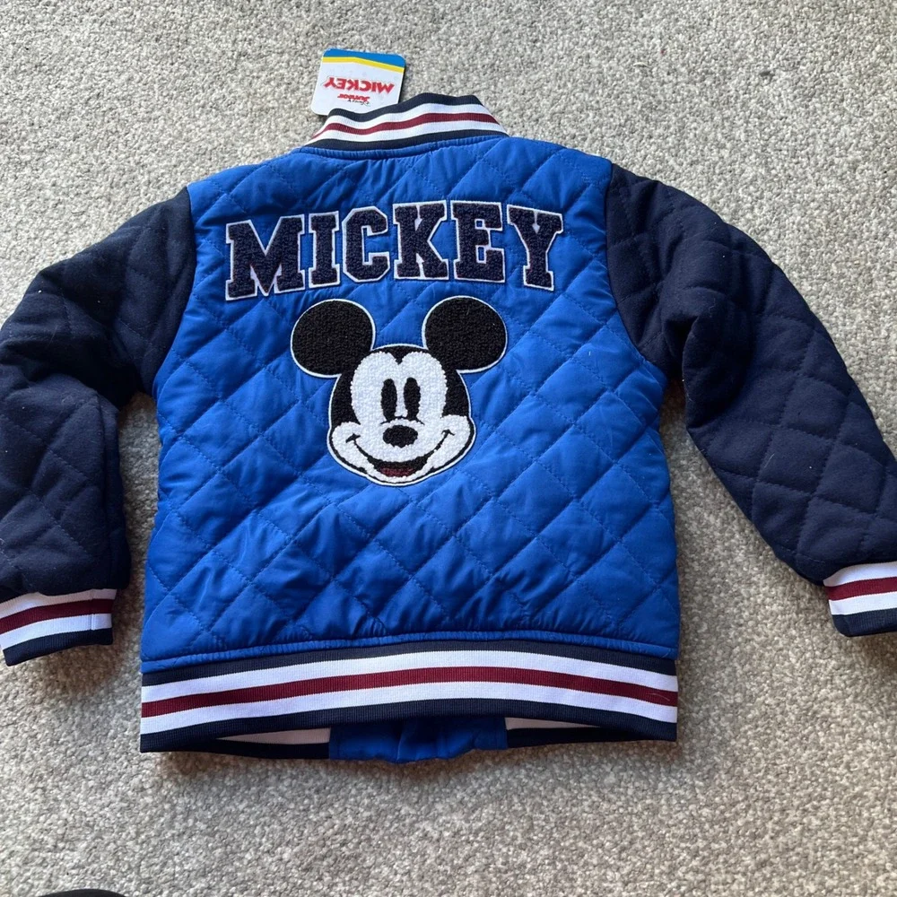 Disney Junior Mickey Mouse Boys Blue Quilted Varsity Bomber Jacket Size 4T NWT‎ - Picture 3 of 8